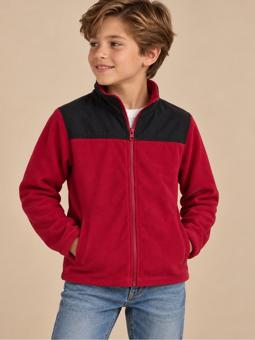Crazy 8 Youth Red Black Full Zip Fleece Jacket Size 7-8